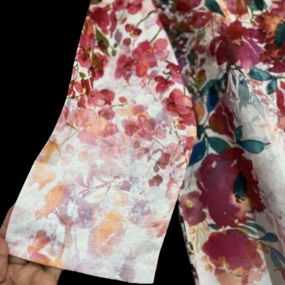 Endless Designs Women’s Red Multi Floral Print 3/4 Sleeve Tunic Top Sz-XL - Picture 3 of 6